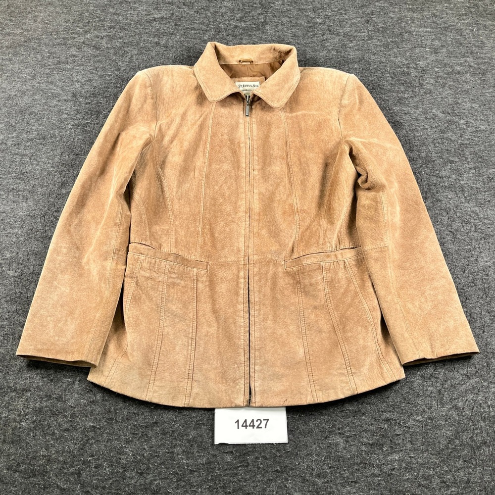 St. John's Bay Jacket Women Medium Brown Suede Leather Collared Full Zip Outdoor